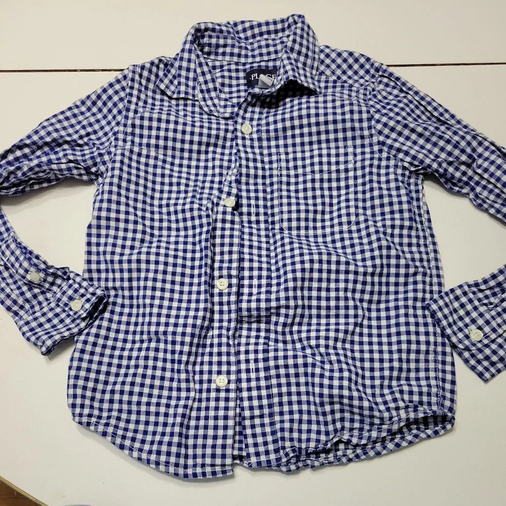 Childrens Place Est 1989 Place Boy 5/6 Button Up Shirt Blue Stripe Pocket Cotton